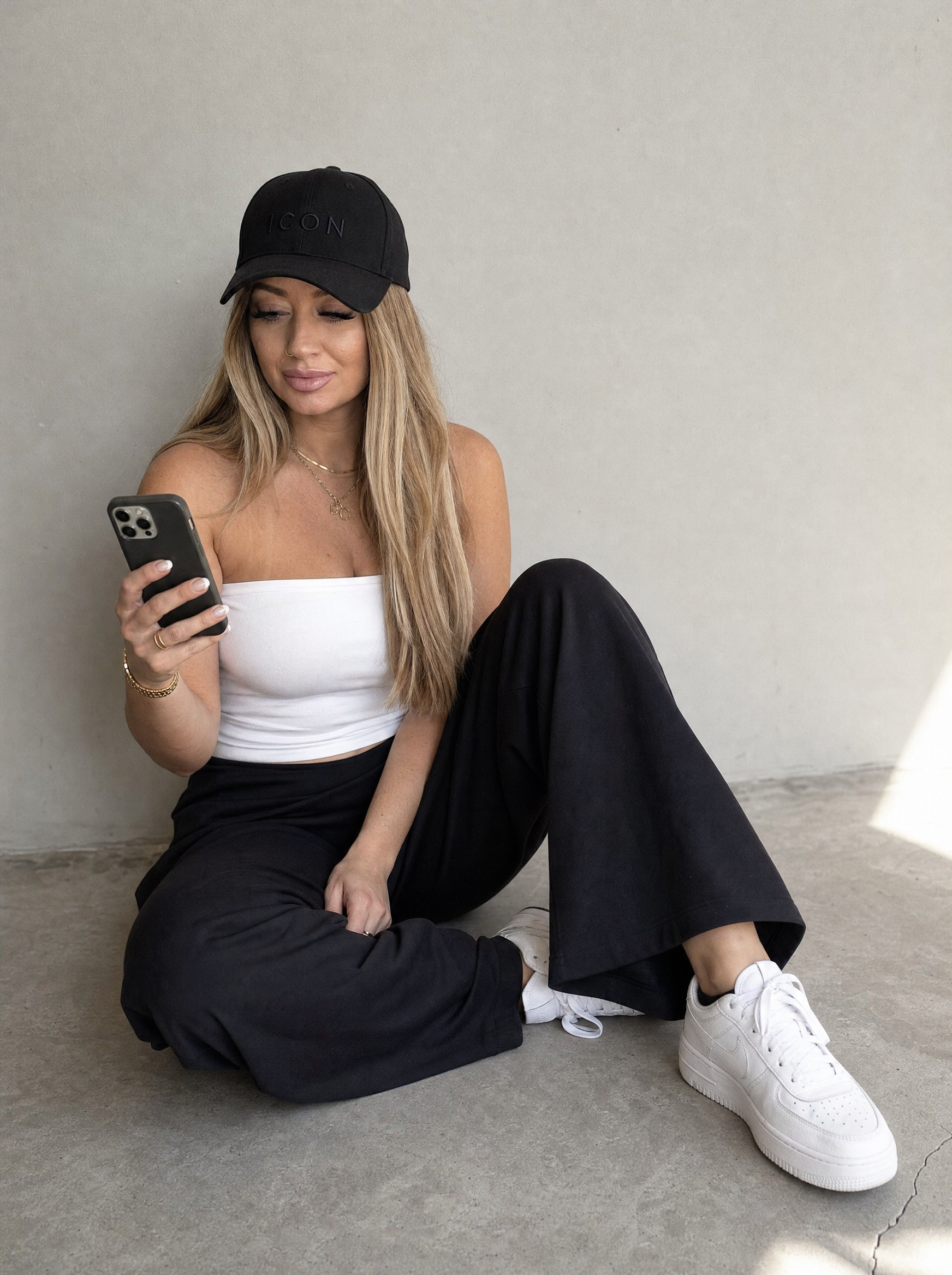 Seated with phone